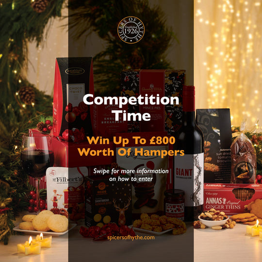 Charity hamper competition graphic from Spicers of Hythe, depicting the value of the prizes at Spicers of Hythe