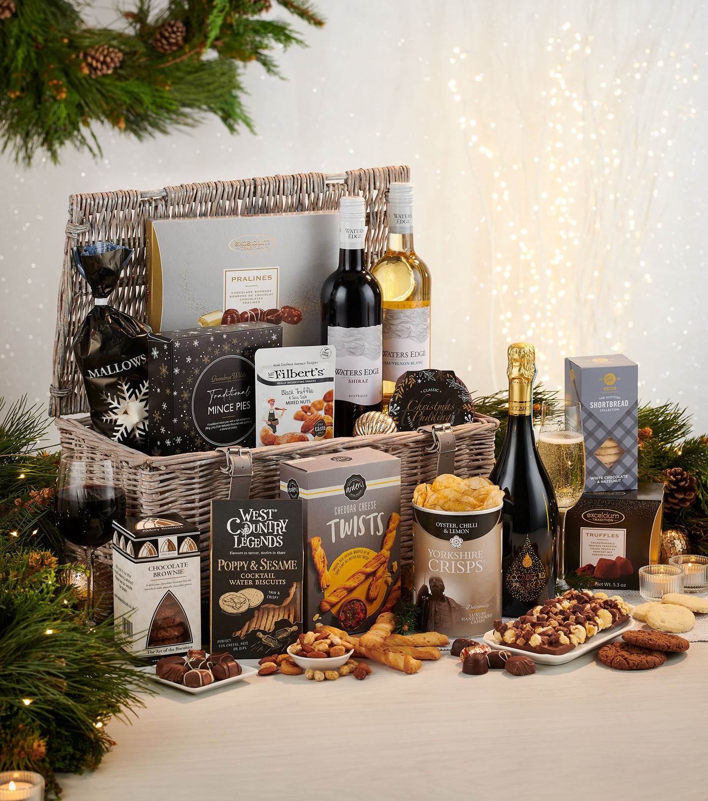 One of our luxury Christmas hampers from the new Christmas 2023 range at Spicers of Hythe featuring prosecco and all kinds of artisan treats.